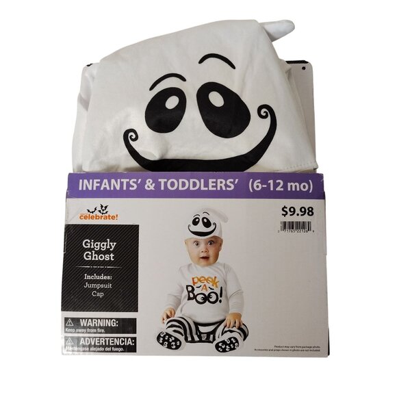 Infants and Toddlers 6-12 Mo Giggly Ghost Halloween Costume Jumpsuit and Cap - Picture 2 of 6